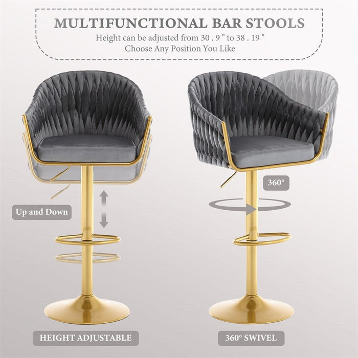 SERENITà GP1863 Modern Velvet Breakfast Bar Stools Swivel Barstools Adjustable Counter Stools with Backrest (Gold-Grey) - Amazingooh Wholesale