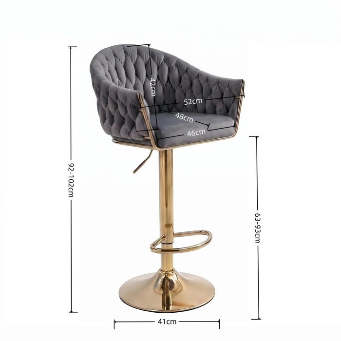 SERENITà GP1863 Modern Velvet Breakfast Bar Stools Swivel Barstools Adjustable Counter Stools with Backrest (Gold-Grey) - Amazingooh Wholesale