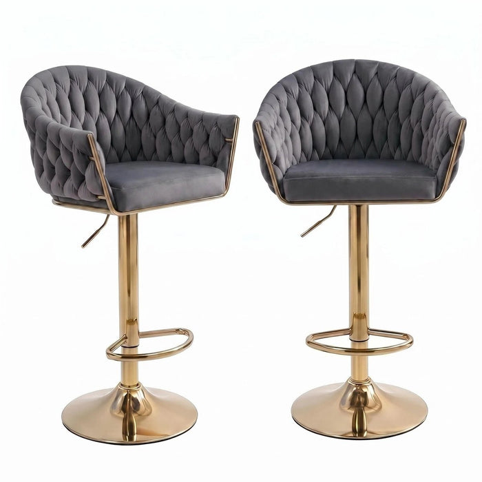 SERENITà GP1863 Modern Velvet Breakfast Bar Stools Swivel Barstools Adjustable Counter Stools with Backrest (Gold-Grey) - Amazingooh Wholesale