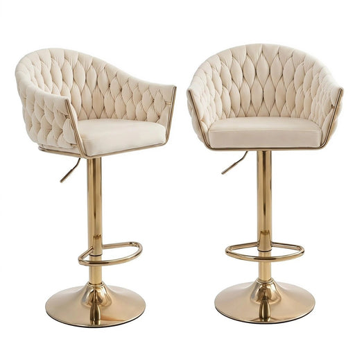 SERENITà GP1863 Modern Velvet Breakfast Bar Stools Swivel Barstools Adjustable Counter Stools with Backrest (Gold-Ivory) - Amazingooh Wholesale