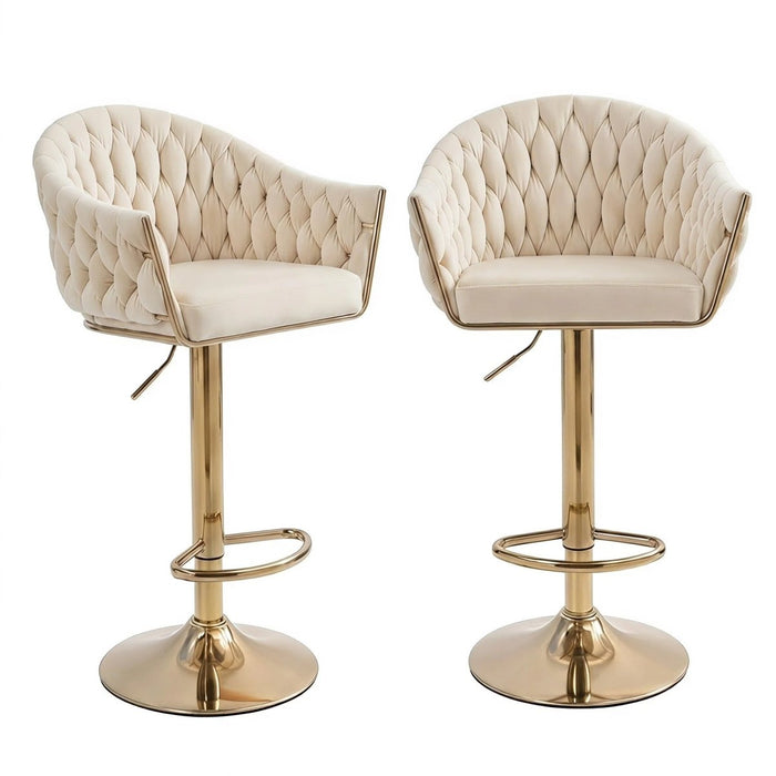 SERENITà GP1863 Modern Velvet Breakfast Bar Stools Swivel Barstools Adjustable Counter Stools with Backrest (Gold-Ivory) - Amazingooh Wholesale