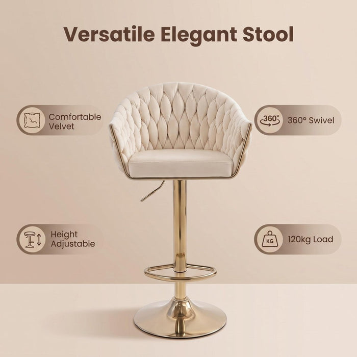 SERENITà GP1863 Modern Velvet Breakfast Bar Stools Swivel Barstools Adjustable Counter Stools with Backrest (Gold-Ivory) - Amazingooh Wholesale