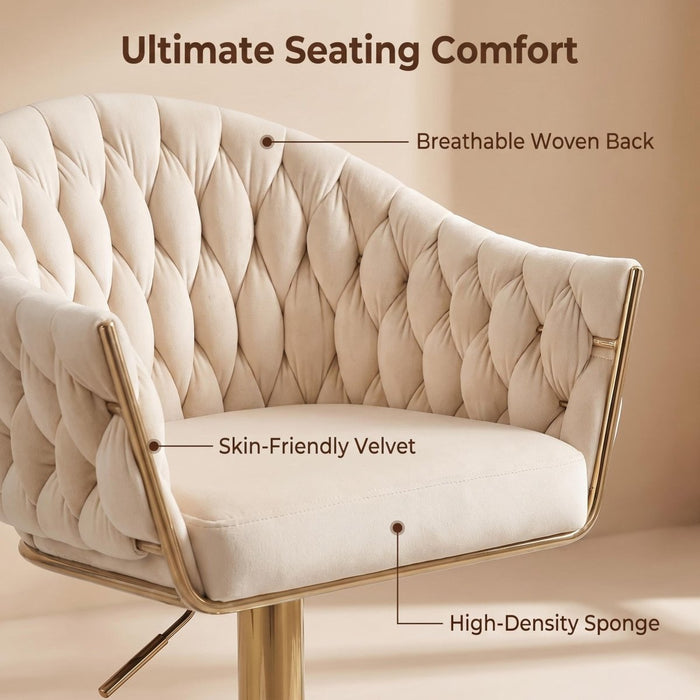 SERENITà GP1863 Modern Velvet Breakfast Bar Stools Swivel Barstools Adjustable Counter Stools with Backrest (Gold-Ivory) - Amazingooh Wholesale