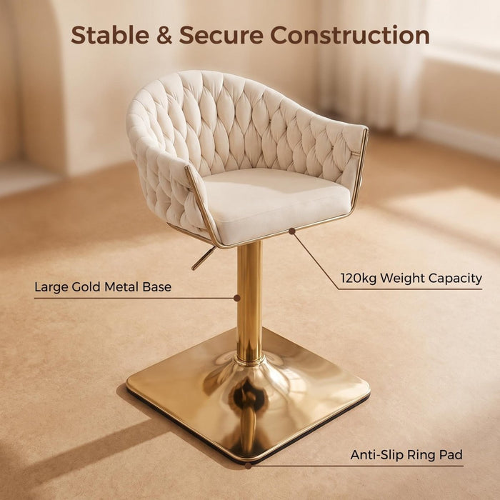 SERENITà GP1863 Modern Velvet Breakfast Bar Stools Swivel Barstools Adjustable Counter Stools with Backrest (Gold-Ivory) - Amazingooh Wholesale