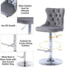 SERENITà Gray Velvet Bar Stools Adjustable Swivel Counter Height Chairs with Tufted Back and Nailhead Trim for Kitchen Island Pub Restaurant (2Pcs, Chrome Metal) - Amazingooh Wholesale