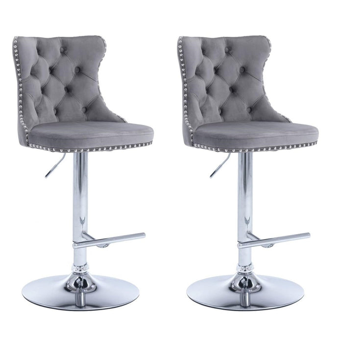 SERENITà Gray Velvet Bar Stools Adjustable Swivel Counter Height Chairs with Tufted Back and Nailhead Trim for Kitchen Island Pub Restaurant (2Pcs, Chrome Metal) - Amazingooh Wholesale