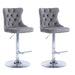 SERENITà Gray Velvet Bar Stools Adjustable Swivel Counter Height Chairs with Tufted Back and Nailhead Trim for Kitchen Island Pub Restaurant (2Pcs, Chrome Metal) - Amazingooh Wholesale