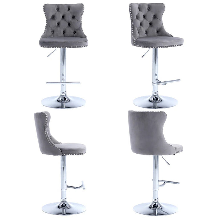 SERENITà Gray Velvet Bar Stools Adjustable Swivel Counter Height Chairs with Tufted Back and Nailhead Trim for Kitchen Island Pub Restaurant (2Pcs, Chrome Metal) - Amazingooh Wholesale