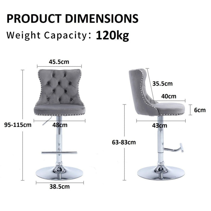 SERENITà Gray Velvet Bar Stools Adjustable Swivel Counter Height Chairs with Tufted Back and Nailhead Trim for Kitchen Island Pub Restaurant (2Pcs, Chrome Metal) - Amazingooh Wholesale