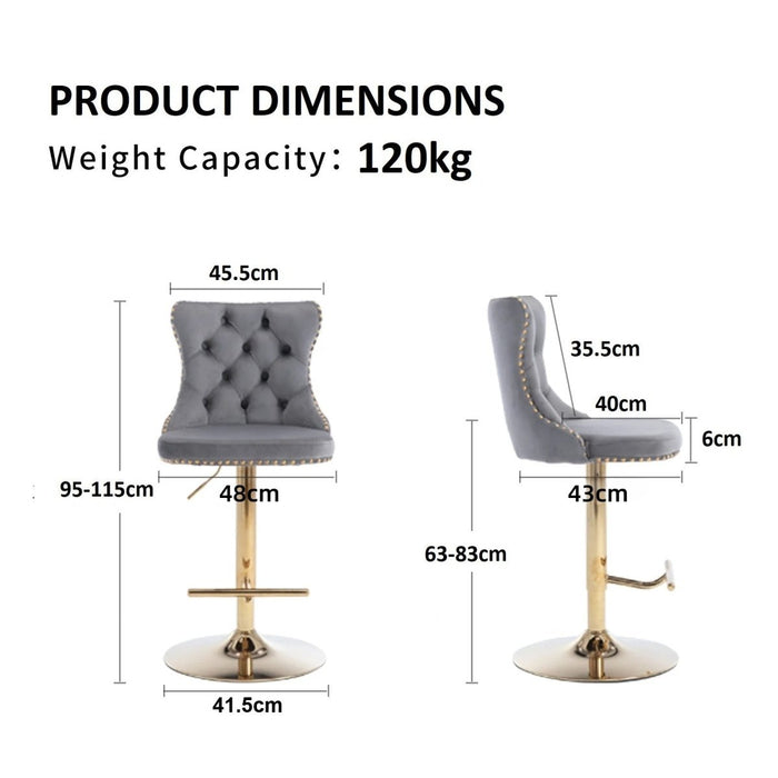 SERENITà Gray Velvet Bar Stools Adjustable Swivel Counter Height Chairs with Tufted Back and Nailhead Trim for Kitchen Island Pub Restaurant (2Pcs, Gold) - Amazingooh Wholesale