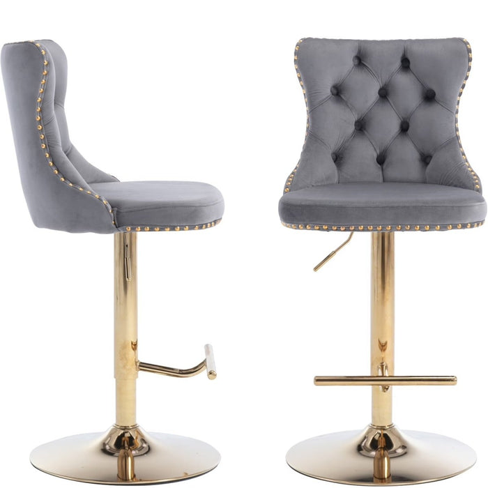 SERENITà Gray Velvet Bar Stools Adjustable Swivel Counter Height Chairs with Tufted Back and Nailhead Trim for Kitchen Island Pub Restaurant (2Pcs, Gold) - Amazingooh Wholesale