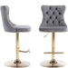SERENITà Gray Velvet Bar Stools Adjustable Swivel Counter Height Chairs with Tufted Back and Nailhead Trim for Kitchen Island Pub Restaurant (2Pcs, Gold) - Amazingooh Wholesale