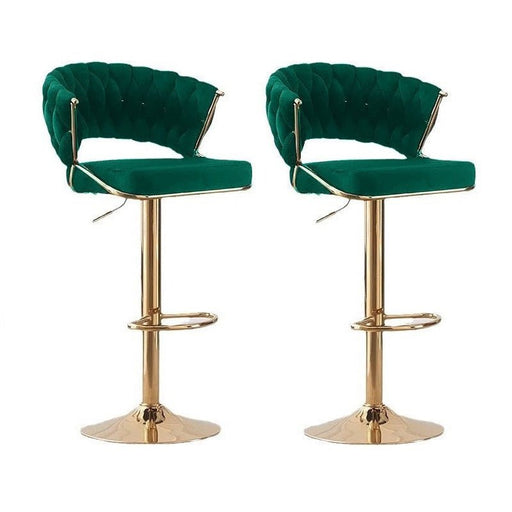 SERENITà Green Velvet Padded Golden Round Base Barstools Chairs x 2 - Amazingooh Wholesale