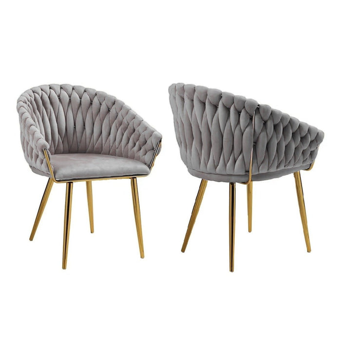 SERENITà Grey Modern Velvet Dining Chairs, Upholstered Living Room Chair with Woven Back and Golden Metal Legs, Mid - Century Accent Set of 2 - Amazingooh Wholesale