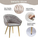 SERENITà Grey Modern Velvet Dining Chairs, Upholstered Living Room Chair with Woven Back and Golden Metal Legs, Mid - Century Accent Set of 2 - Amazingooh Wholesale