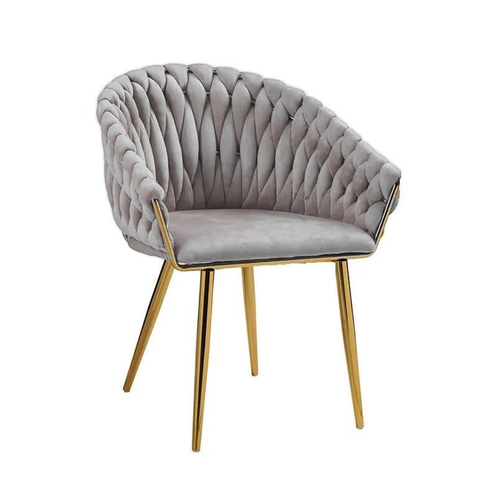 SERENITà Grey Modern Velvet Dining Chairs, Upholstered Living Room Chair with Woven Back and Golden Metal Legs, Mid - Century Accent Set of 2 - Amazingooh Wholesale