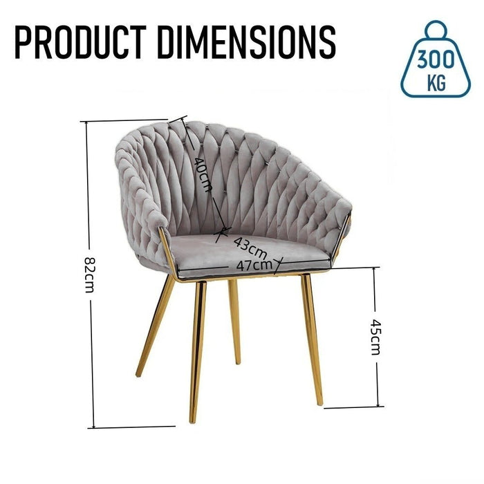SERENITà Grey Modern Velvet Dining Chairs, Upholstered Living Room Chair with Woven Back and Golden Metal Legs, Mid - Century Accent Set of 2 - Amazingooh Wholesale