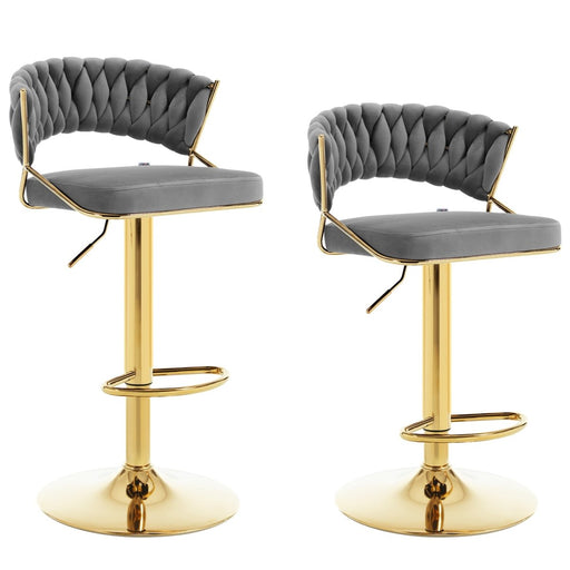 SERENITà Grey Velvet Padded Golden Round Base Barstools Chairs x 2 - Amazingooh Wholesale