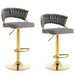 SERENITà Grey Velvet Padded Golden Round Base Barstools Chairs x 2 - Amazingooh Wholesale
