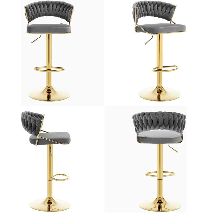 SERENITà Grey Velvet Padded Golden Round Base Barstools Chairs x 2 - Amazingooh Wholesale