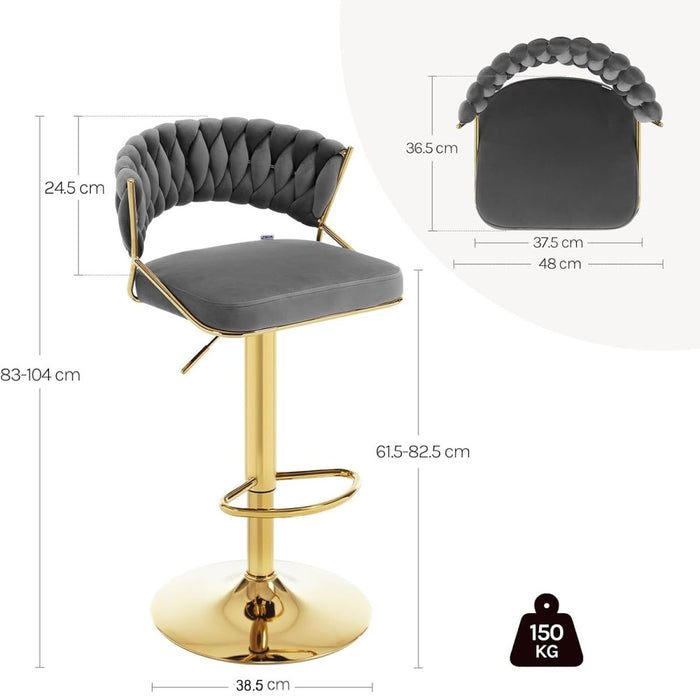 SERENITà Grey Velvet Padded Golden Round Base Barstools Chairs x 2 - Amazingooh Wholesale