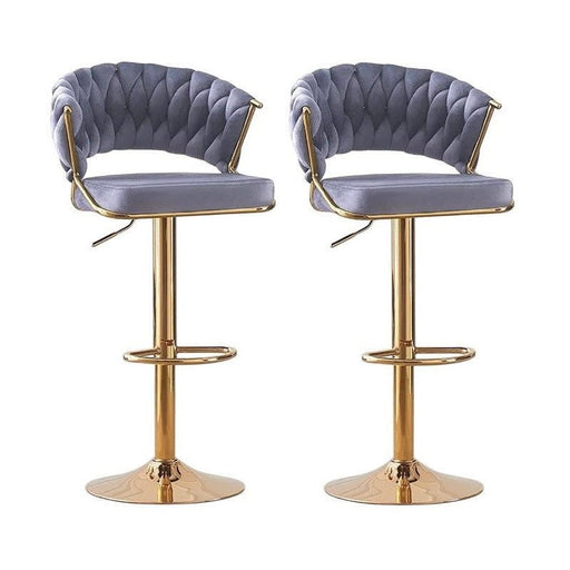 SERENITà Grey Velvet Padded Golden Round Base Barstools Chairs x 2 - Amazingooh Wholesale