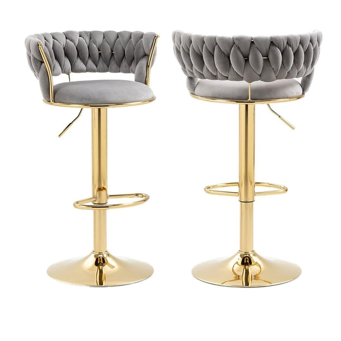 SERENITà Grey Velvet Seat Kitchen Breakfast Bar Stools Counter Height Barstools with Back Cushioned Chairs for Home Bar x2 - Amazingooh Wholesale