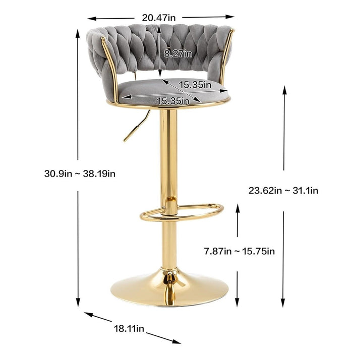 SERENITà Grey Velvet Seat Kitchen Breakfast Bar Stools Counter Height Barstools with Back Cushioned Chairs for Home Bar x2 - Amazingooh Wholesale