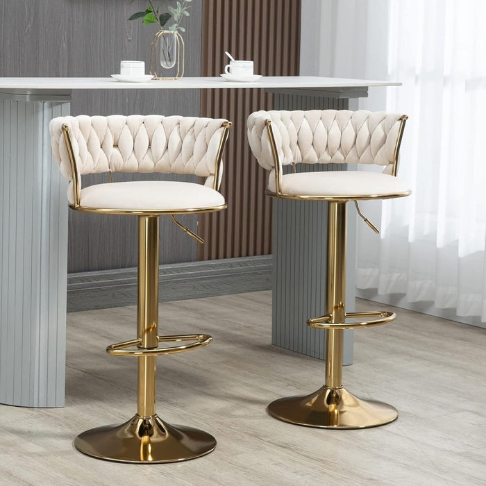 SERENITà Ivory Golden Velvet Seat Kitchen Breakfast Bar Stools Counter Height Barstools with Back Cushioned Chairs for Home Bar x2 - Amazingooh Wholesale