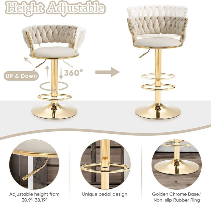 SERENITà Ivory Golden Velvet Seat Kitchen Breakfast Bar Stools Counter Height Barstools with Back Cushioned Chairs for Home Bar x2 - Amazingooh Wholesale