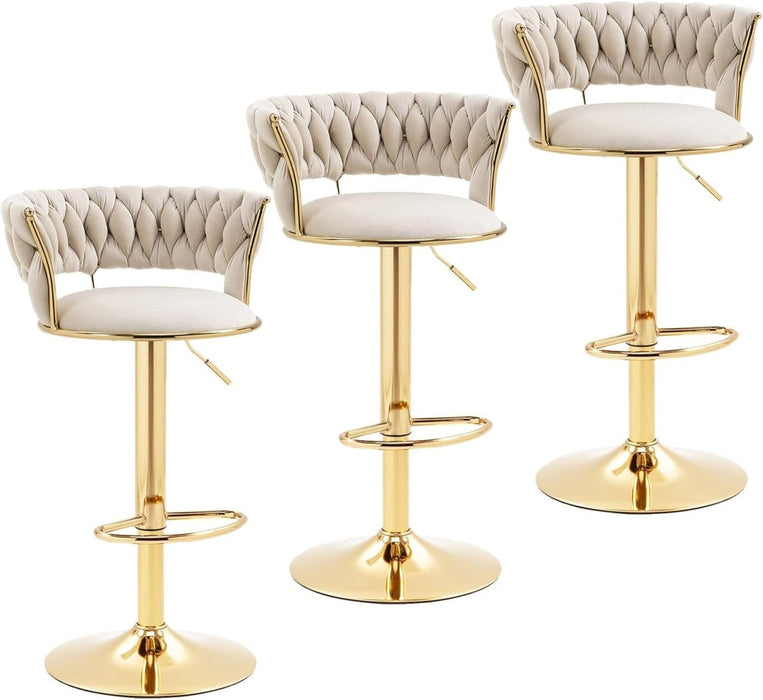 SERENITà Ivory Golden Velvet Seat Kitchen Breakfast Bar Stools Counter Height Barstools with Back Cushioned Chairs for Home Bar x2 - Amazingooh Wholesale