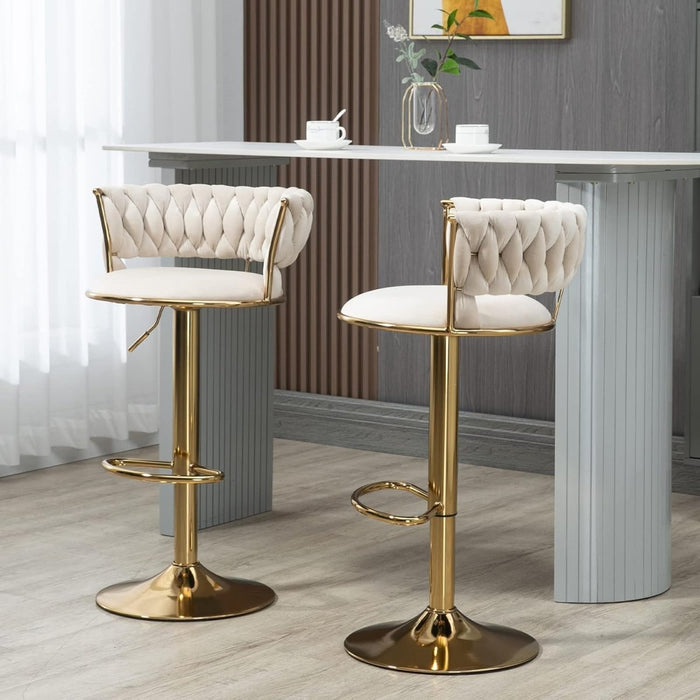SERENITà Ivory Golden Velvet Seat Kitchen Breakfast Bar Stools Counter Height Barstools with Back Cushioned Chairs for Home Bar x2 - Amazingooh Wholesale