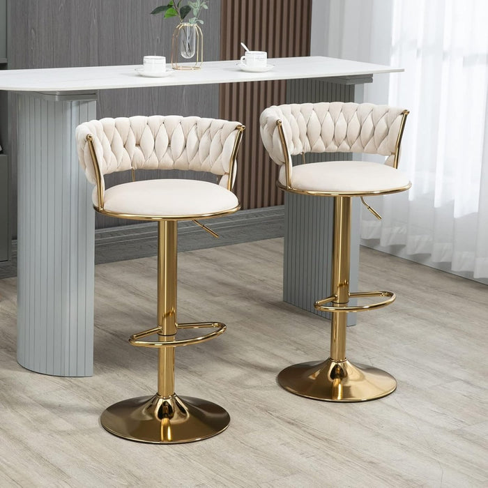 SERENITà Ivory Golden Velvet Seat Kitchen Breakfast Bar Stools Counter Height Barstools with Back Cushioned Chairs for Home Bar x2 - Amazingooh Wholesale
