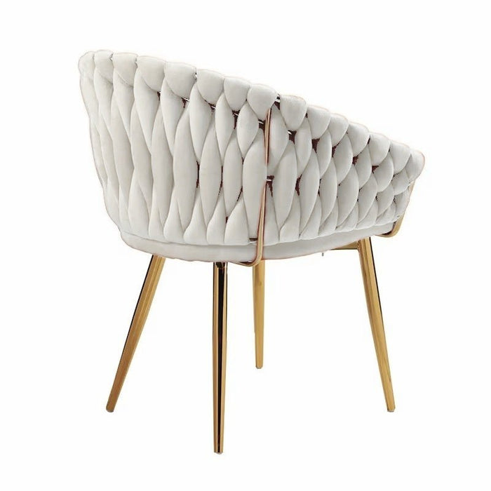 SERENITà Ivory Modern Velvet Dining Chairs, Upholstered Living Room Chair with Woven Back and Golden Metal Legs, Mid - Century Accent Set of 2 - Amazingooh Wholesale