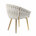 SERENITà Ivory Modern Velvet Dining Chairs, Upholstered Living Room Chair with Woven Back and Golden Metal Legs, Mid - Century Accent Set of 2 - Amazingooh Wholesale