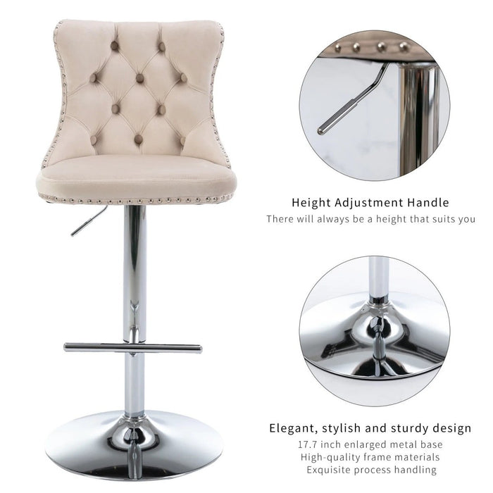 SERENITà Ivory Velvet Bar Stools Adjustable Swivel Counter Height Chairs with Tufted Back and Nailhead Trim for Kitchen Island Pub Restaurant (2Pcs, Chrome Metal) - Amazingooh Wholesale