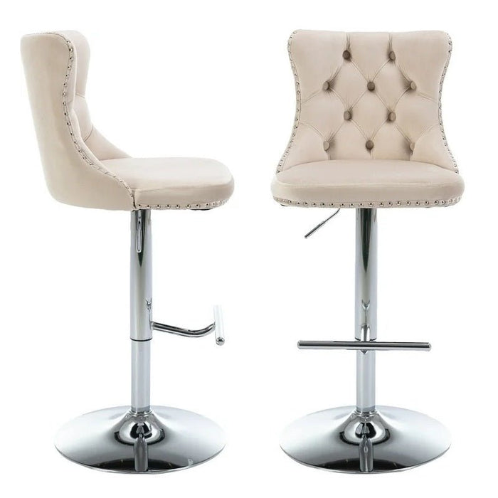 SERENITà Ivory Velvet Bar Stools Adjustable Swivel Counter Height Chairs with Tufted Back and Nailhead Trim for Kitchen Island Pub Restaurant (2Pcs, Chrome Metal) - Amazingooh Wholesale