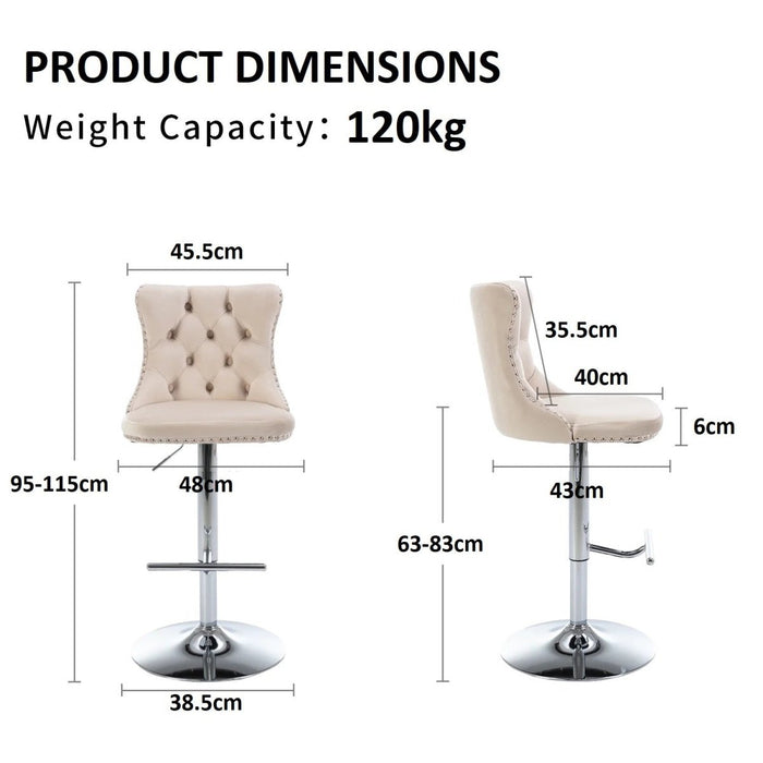 SERENITà Ivory Velvet Bar Stools Adjustable Swivel Counter Height Chairs with Tufted Back and Nailhead Trim for Kitchen Island Pub Restaurant (2Pcs, Chrome Metal) - Amazingooh Wholesale