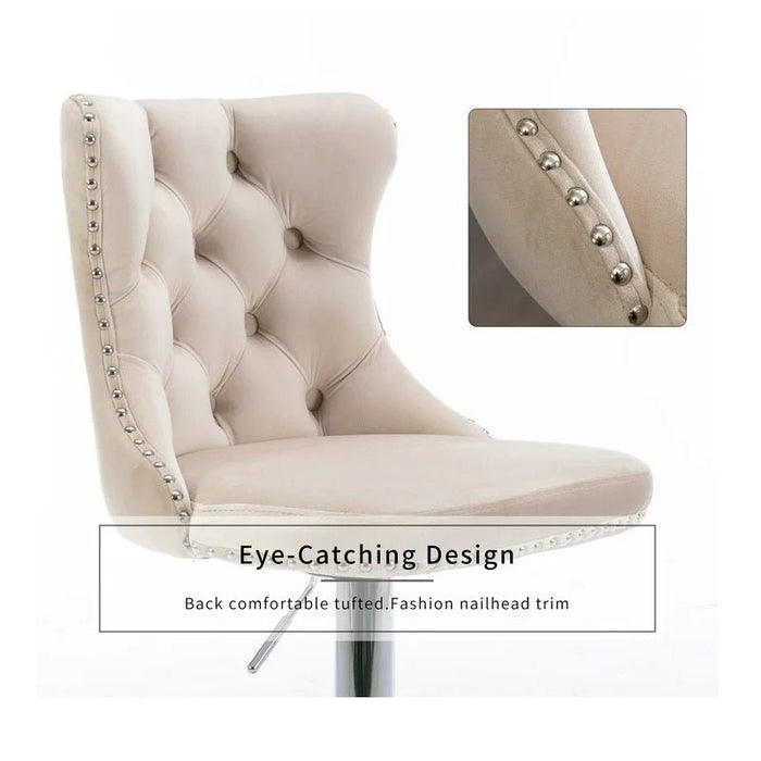 SERENITà Ivory Velvet Bar Stools Adjustable Swivel Counter Height Chairs with Tufted Back and Nailhead Trim for Kitchen Island Pub Restaurant (2Pcs, Chrome Metal) - Amazingooh Wholesale