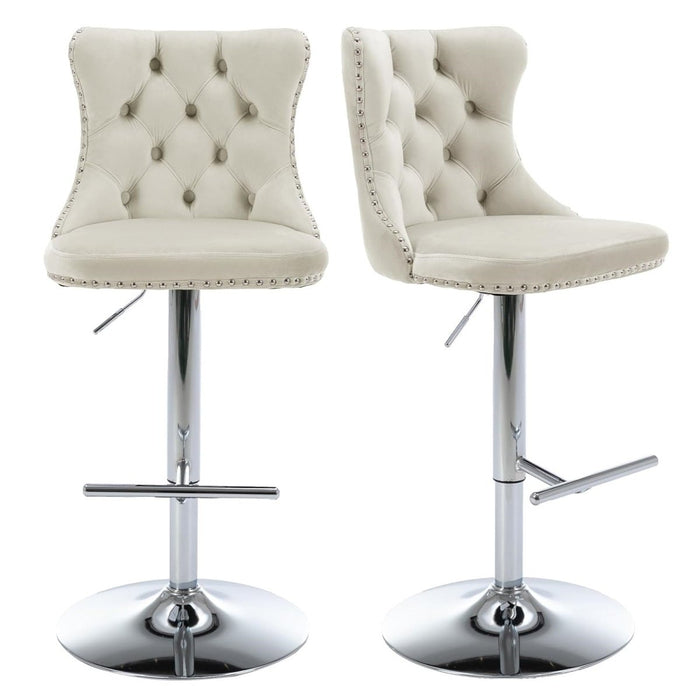 SERENITà Ivory Velvet Bar Stools Adjustable Swivel Counter Height Chairs with Tufted Back and Nailhead Trim for Kitchen Island Pub Restaurant (2Pcs, Chrome Metal) - Amazingooh Wholesale