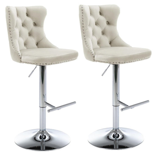 SERENITà Ivory Velvet Bar Stools Adjustable Swivel Counter Height Chairs with Tufted Back and Nailhead Trim for Kitchen Island Pub Restaurant (2Pcs, Chrome Metal) - Amazingooh Wholesale