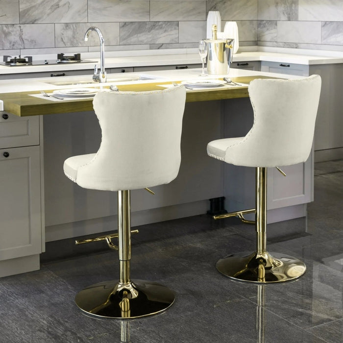 SERENITà Ivory Velvet Bar Stools Adjustable Swivel Counter Height Chairs with Tufted Back and Nailhead Trim for Kitchen Island Pub Restaurant (2Pcs, Gold) - Amazingooh Wholesale