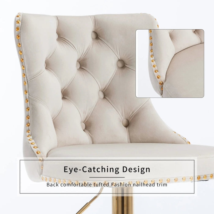 SERENITà Ivory Velvet Bar Stools Adjustable Swivel Counter Height Chairs with Tufted Back and Nailhead Trim for Kitchen Island Pub Restaurant (2Pcs, Gold) - Amazingooh Wholesale