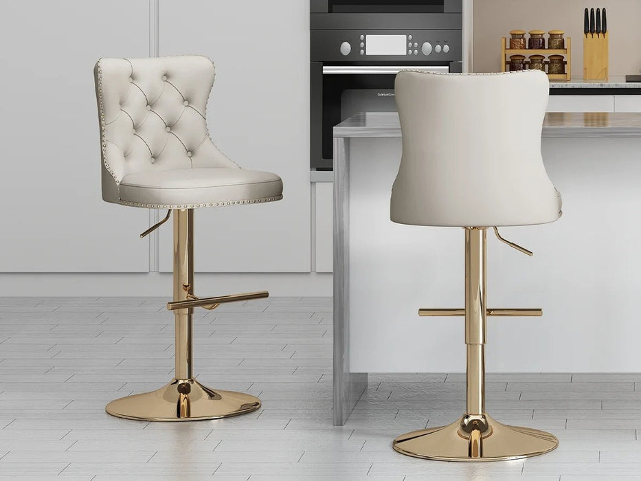 SERENITà Ivory Velvet Bar Stools Adjustable Swivel Counter Height Chairs with Tufted Back and Nailhead Trim for Kitchen Island Pub Restaurant (2Pcs, Gold) - Amazingooh Wholesale