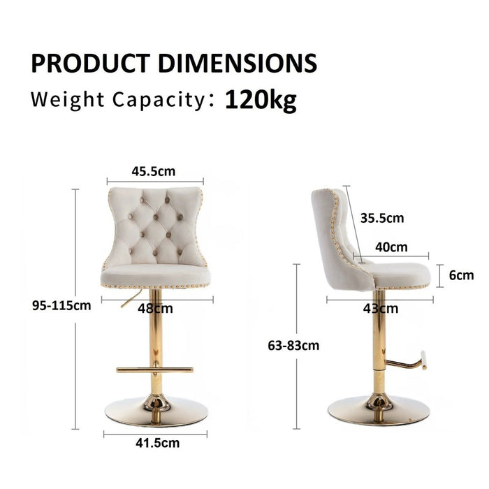 SERENITà Ivory Velvet Bar Stools Adjustable Swivel Counter Height Chairs with Tufted Back and Nailhead Trim for Kitchen Island Pub Restaurant (2Pcs, Gold) - Amazingooh Wholesale