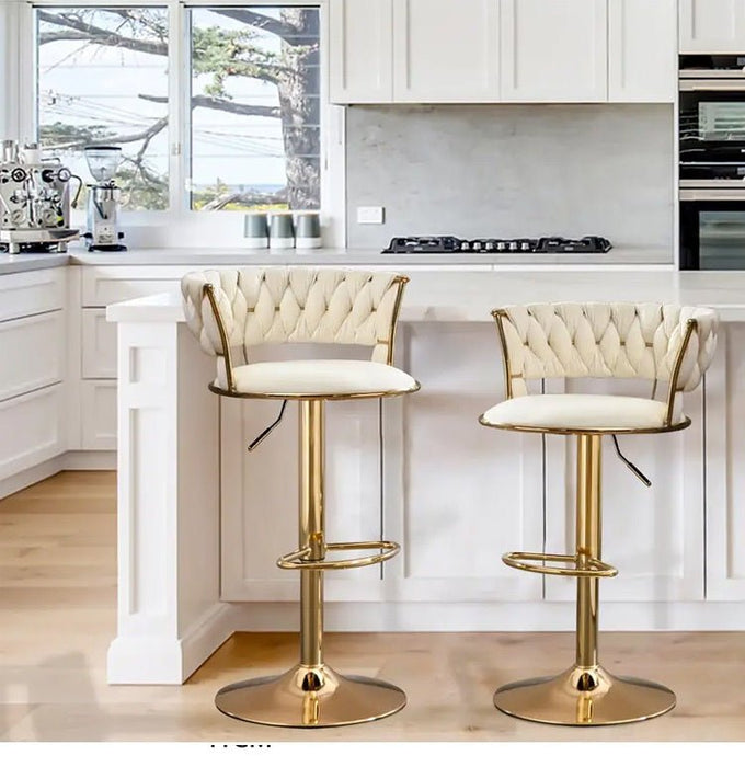 SERENITà Ivory Velvet Seat Kitchen Breakfast Bar Stools Counter Height Barstools with Back Cushioned Chairs for Home Bar x2 - Amazingooh Wholesale