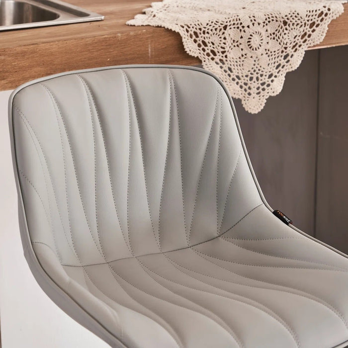 SERENITà Light Grey Modern Height Adjustable Swivel Bar Stools Upholstered Leather Barstool Kitchen Island Chairs with Metal Frame (Set of 2) - Amazingooh Wholesale