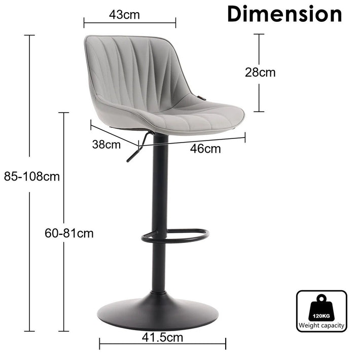 SERENITà Light Grey Modern Height Adjustable Swivel Bar Stools Upholstered Leather Barstool Kitchen Island Chairs with Metal Frame (Set of 2) - Amazingooh Wholesale