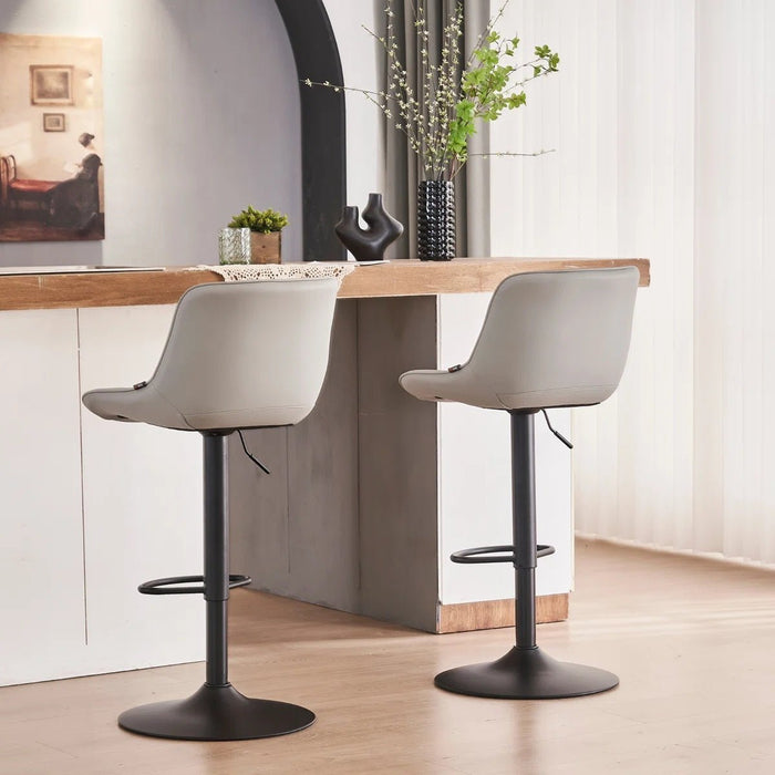 SERENITà Light Grey Modern Height Adjustable Swivel Bar Stools Upholstered Leather Barstool Kitchen Island Chairs with Metal Frame (Set of 2) - Amazingooh Wholesale