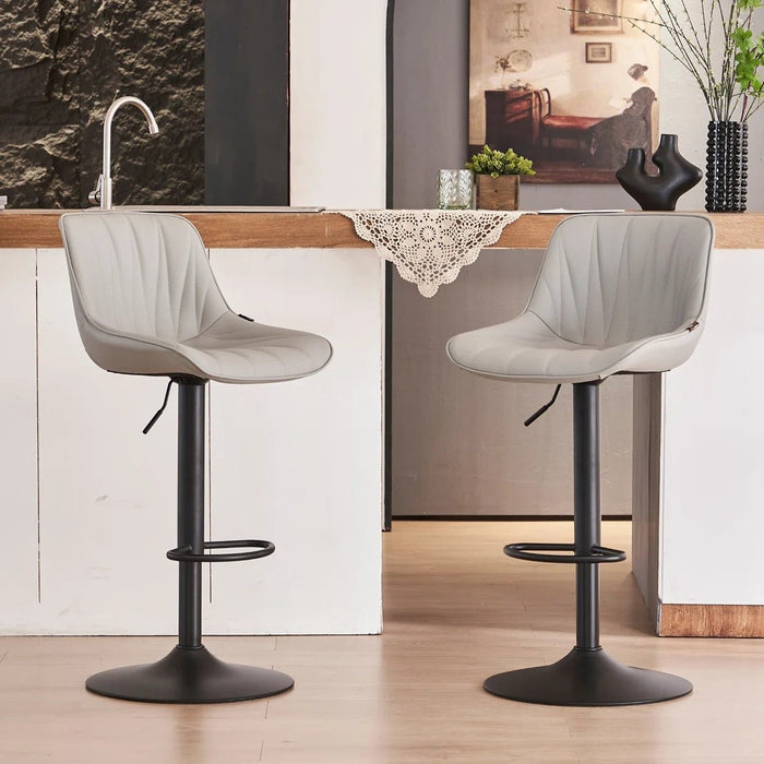 SERENITà Light Grey Modern Height Adjustable Swivel Bar Stools Upholstered Leather Barstool Kitchen Island Chairs with Metal Frame (Set of 2) - Amazingooh Wholesale